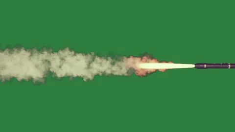Smoke coming out of it and rocket is flying through the air on white Stock Footage 337029156