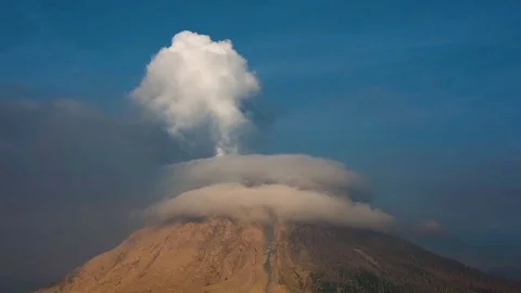 Smoke coming from Sinabung Volcano in Indonesia Stock Footage