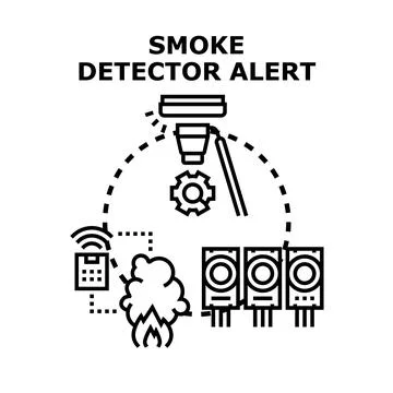 Smoke detector detecting fire triggering alert system Stock Illustration
