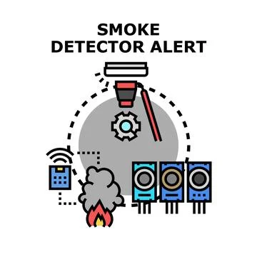 Smoke detector detecting fire triggering alert system Stock Illustration