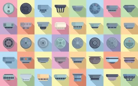 Smoke detector icons set flat vector. Fire alarm Stock Illustration