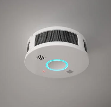 Smoke detector on the room ceiling. 3D illustration Stock Illustration