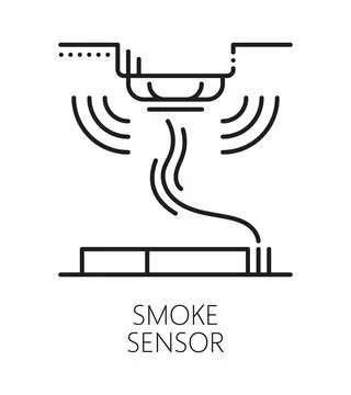 Smoke detector safety sensor line icon or sign Illustrazione stock