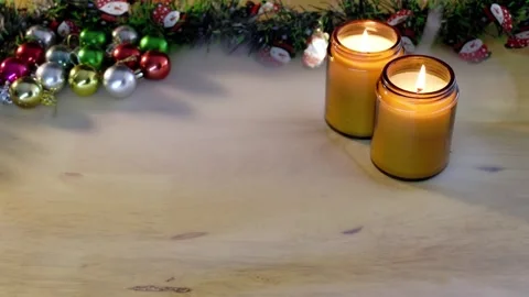 Smoke Drifting Past Burning Candles Christmas Decoration Stock Footage 345292356