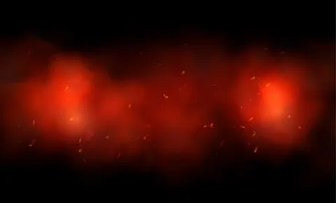 Smoke effect in red with small particles creating a cloudy haze with sparks and Illustrazione stock