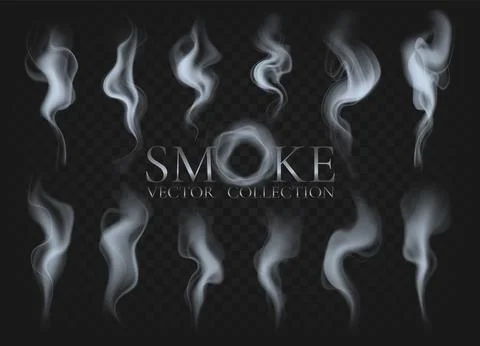 Smoke elements set. Tea, coffee steam, hot food, cup or cigarette fog, mist and Illustrazione stock