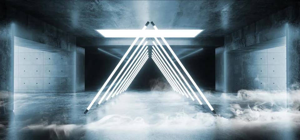 Smoke Empty Sci Fi Futuristic Concrete Hall Garage Underground Room Neon Glow 스톡 일러스트