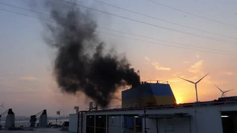 Smoke from the exhaust when you start the main engine of the ship. Stock Footage 131465422