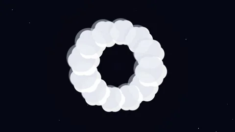 Smoke explode cartoon ring of white puff clouds animation on dark space Stock Footage 347266700