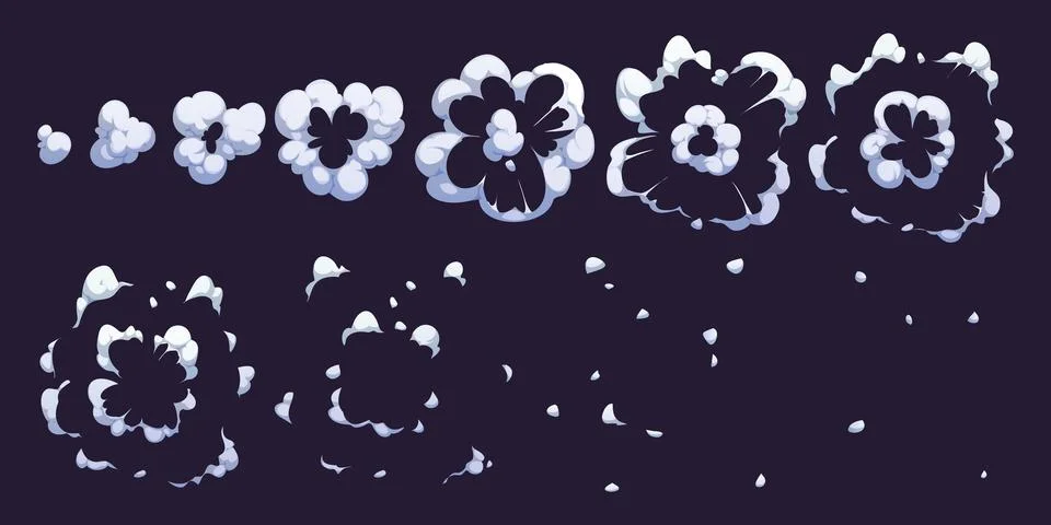 Smoke explosion game sprite, animated cloud steam Stock Illustration