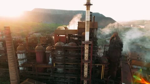 Smoke factory pipe warning zone sun sunset nature power smog chimney.  Stock Footage 203971076