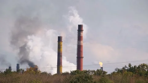 Smoke of factory pipes .Global problem of nature pollution by heavy industries Stock Footage 141442671
