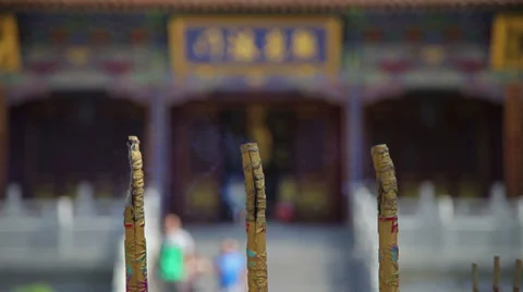 Smoke-filled burning incense,In temple Stock Footage 35832725