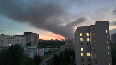 Smoke From Fire After Attack In Kyiv City Ukraine Stock Footage 335644750