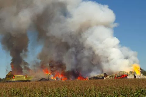 Smoke fire barn explosion flame heat danger destruction farm disaster Photos