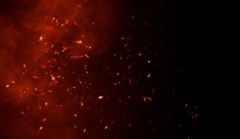 Smoke with fire embers particles texture overlays . Burn effect on isolated b Stock Illustration