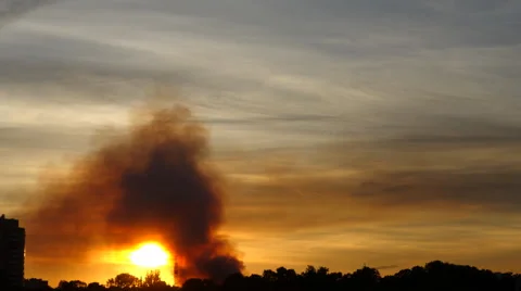 The smoke from the fire over the city, time lapse video Stock Footage 67944974