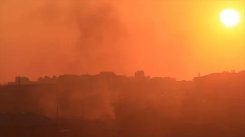 Smoke fire over town Stock Footage 85817716