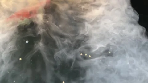 Smoke floating over a pool with Koi fish Stock Footage 312096614