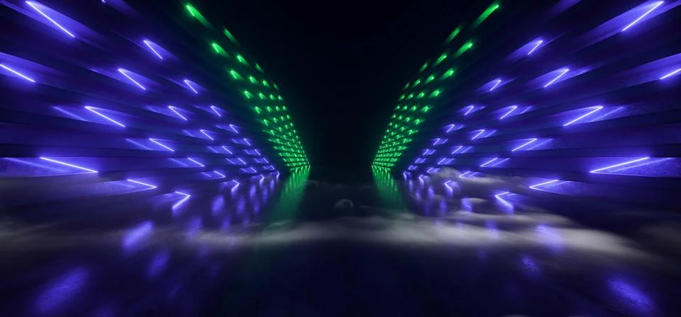Smoke Fog Podium Sci Fi Cyber Stage Showroom Garage Neon Laser Vibrant Blue G Stock Illustration