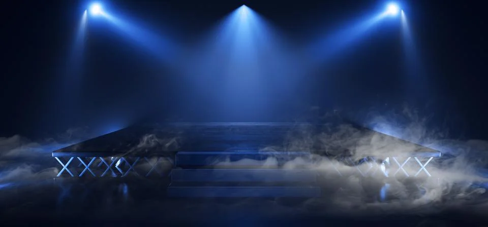 Smoke Fog  Sci Fi Retro Glowing Lasers Spot Lights Empty Stage Podium Constru Stock Illustration