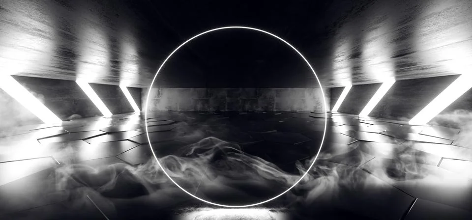 Smoke Future Circle Sci Fi Futuristic Neon Light Glowing White Tiled Hexagon  Stock Illustration
