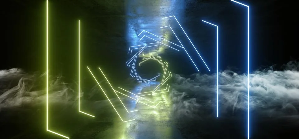 Smoke Future Neon Lights Glowing Green Blue Dark Sci Fi Futuristic TUnnel Cor Illustrazione stock