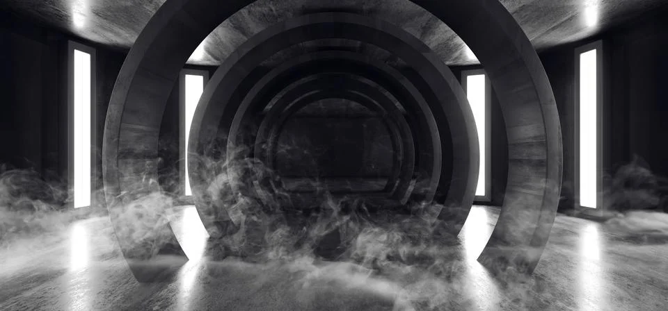 Smoke Future Sci Fi Circle Concrete Grunge Neon Lights Glowing White Studio D 스톡 일러스트