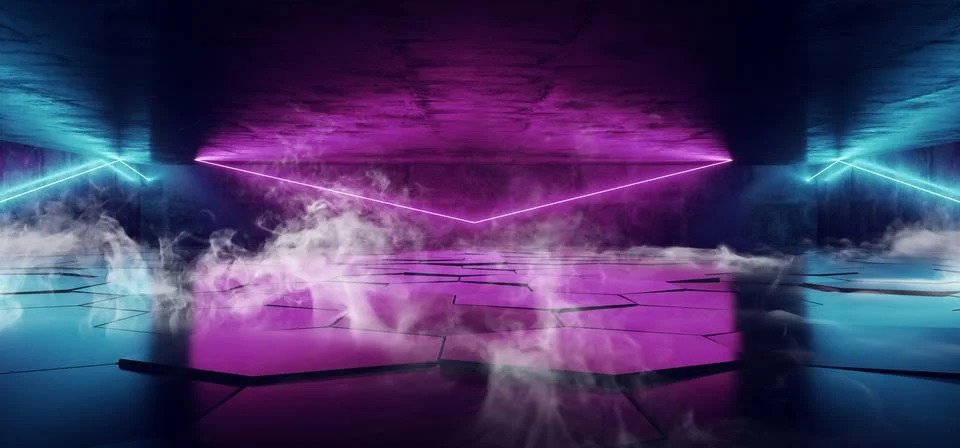 Smoke Future Sci Fi Futuristic Neon Light Glowing Purple Blue Tiled Hexagon F 스톡 일러스트
