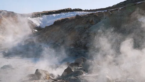 Smoke from geysers close up Stock Footage 89804871