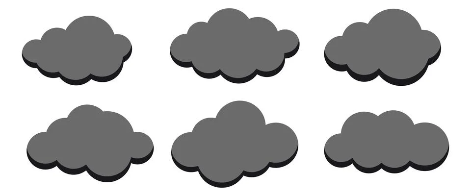 Smoke grey clouds vector icon set isolated on white background. Illustrazione stock
