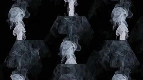 Smoke in the hexagons. Three jets of smoke are reflected in the black hexagons. Stock Footage 239217458