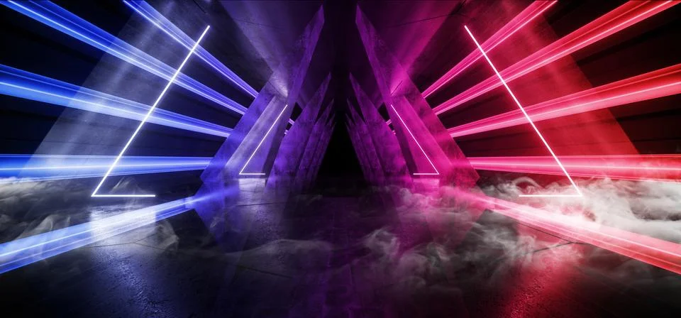 Smoke Hi Tech Sci Fi Futuristic Alien Spaceship Retro Neon Laser Beams Horizo Illustrazione stock
