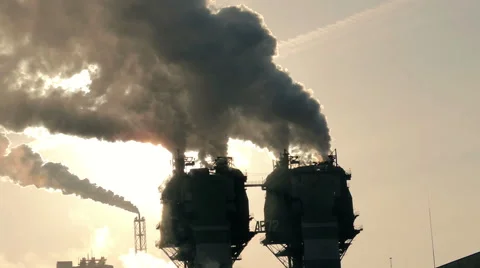 Smoke from large pipes at dawn (14) Video stock 48631978