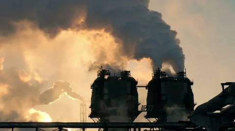 Smoke from large pipes at dawn (2) Video stock 48631720