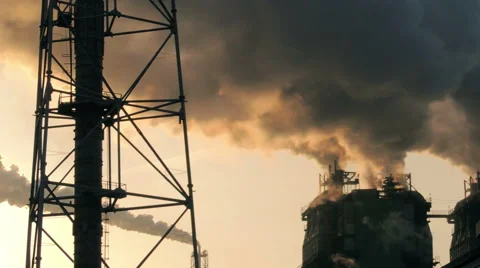 Smoke from large pipes at dawn (8) Video stock 48631817