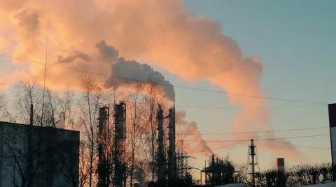Smoke from large pipes at sunset (1) Видео 48632585