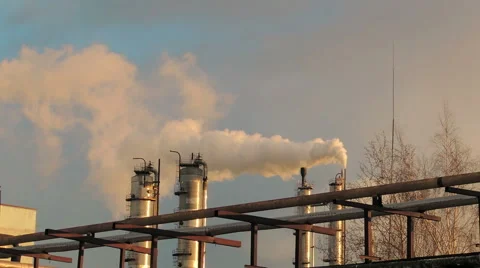 Smoke from large pipes at sunset (8) 库存影片 48632545