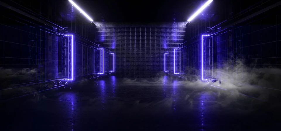 Smoke Mist Steam Rectangle Shaped Led Laser Neon Glowing Blue Violet Light In 스톡 일러스트