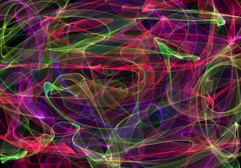 Smoke multi-colored lines pink, blue and green on a black background Stock Illustration