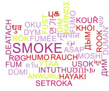 Smoke multilanguage wordcloud background concept Stock Illustration