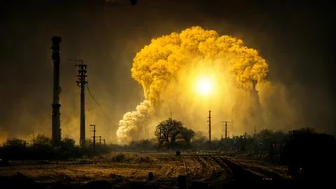 Smoke mushroom clouds after the plant or nuclear explosion. Stock Illustration