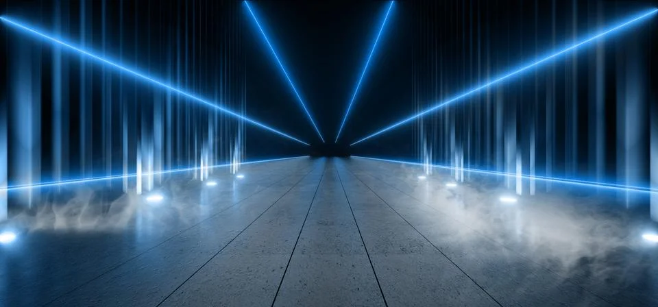 Smoke Neon Led Sci Fi Futuristic Classic Pantone Blue Glowing Line Concrete M Stock Illustration