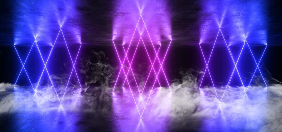 Smoke Neon Lights Virtual Sci Fi Futuristic Vibrant Purple Blue Glowing Laser Ilustración de archivo