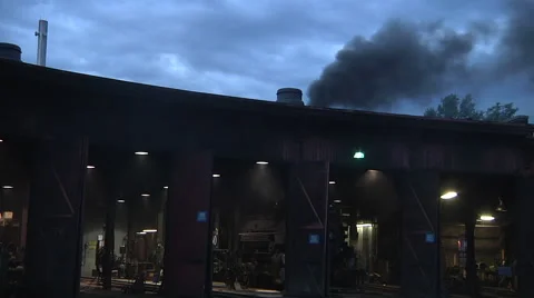 Smoke from open roundhouse Stock Footage 42396694