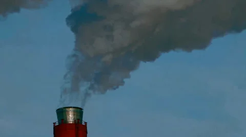 Smoke or steam stack on blue sky background. Huge amount of dioxide carbon Stock Footage 38597056