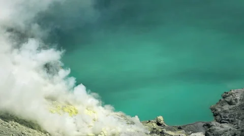 Smoke over active Ijen volcano in Java, Indonesia, super slow motion Stock Footage 59856615