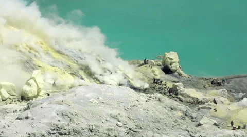 Smoke over active Ijen volcano in Java, Indonesia, super slow motion Stock Footage 59857223