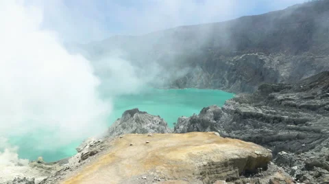 Smoke over active Ijen volcano in Java, Indonesia, super slow motion Stock Footage 59857581
