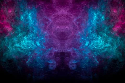 Smoke of pattern pink and blue  in the form of horror monster on a dark isola Stock Photos
